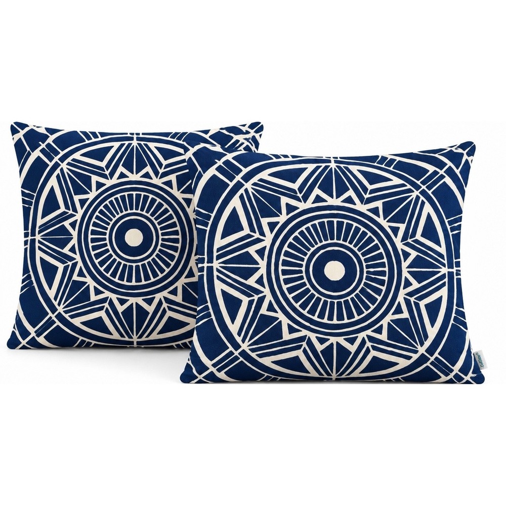 Calltime Set of 2 Pillow Covers 19x19 Navy Cream Geometric Boho Zipper